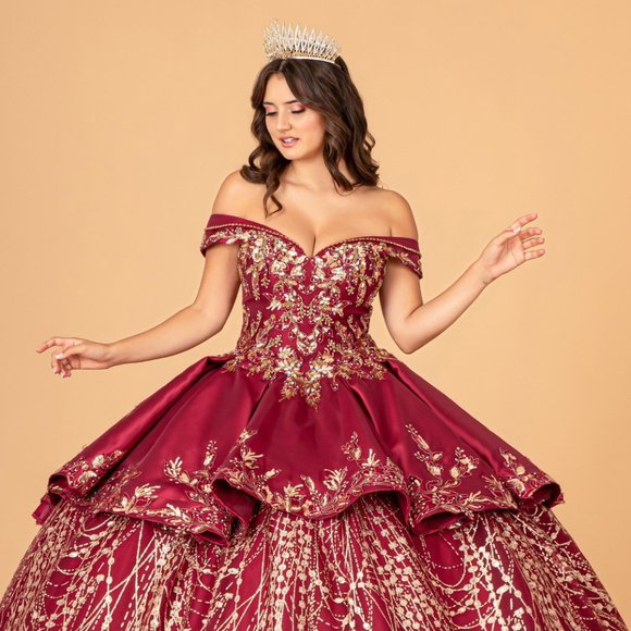 NEW OFF THE SHOULDER SLEEVELESS EMBROIDERED BALL GOWN WITH LACE UP BACK GL3098 - Picture 4 of 13